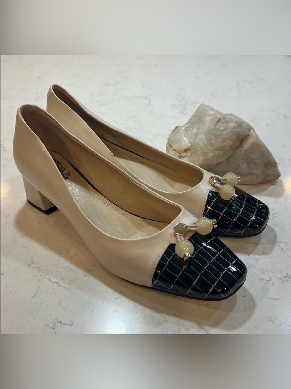 TinaCus Genuine Leather Glossy Square Toe Block Heel Slip On Size 12